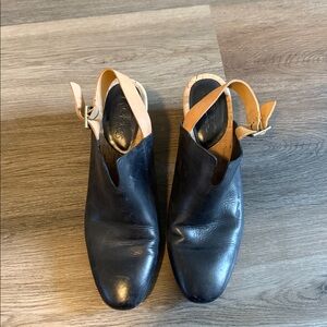 Kork-Ease Black and Tan Slingback Mules